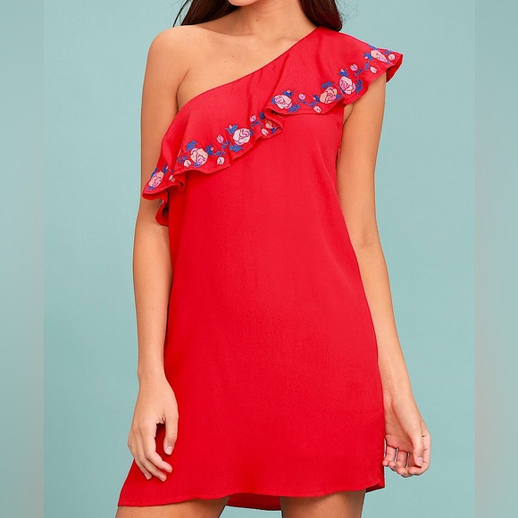 Lulu’s Alpinia Embroidered One-Shoulder Dress - Picture 2 of 4